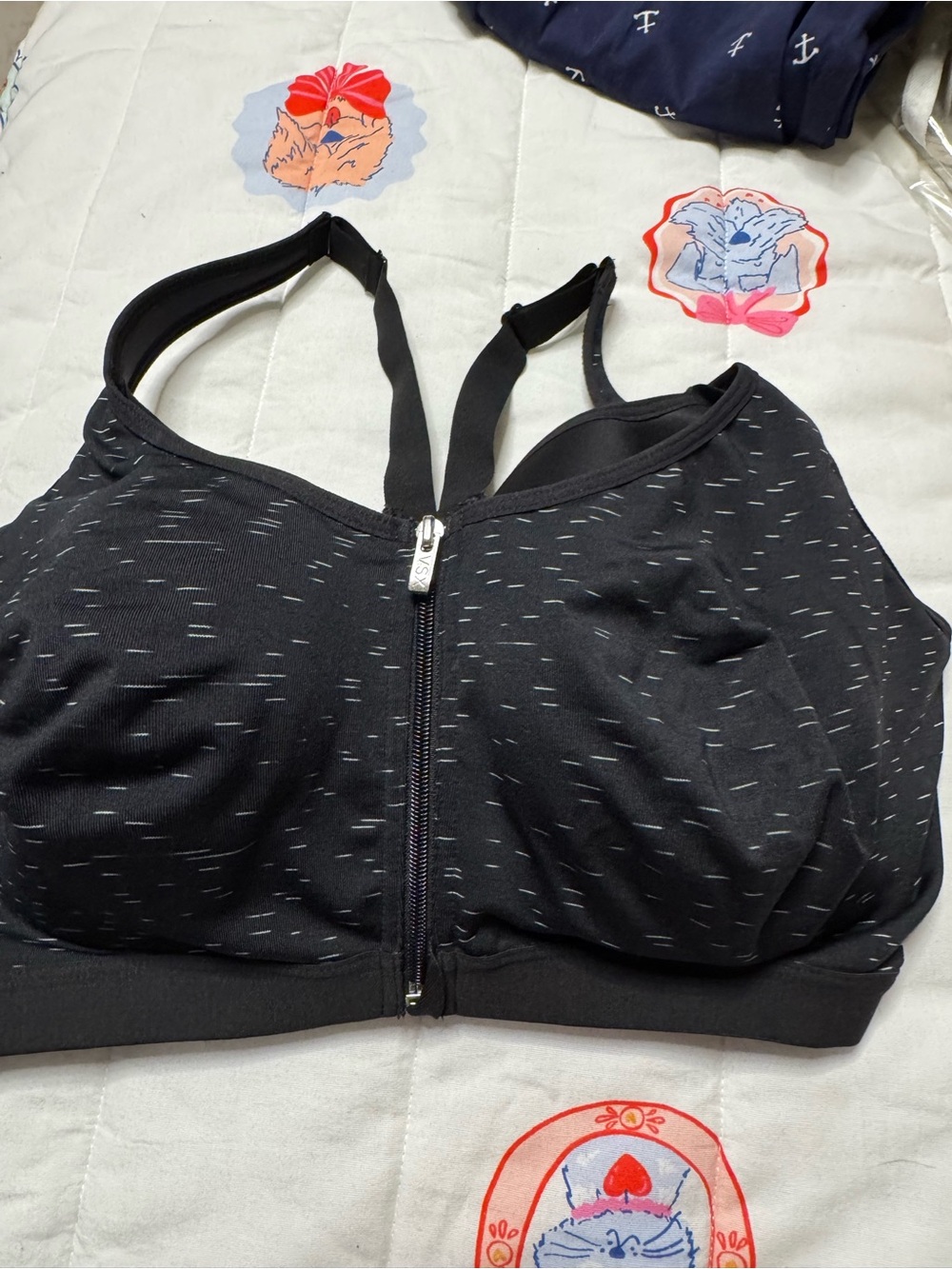 Victoria's Secret Black Front-Zip Sports Bra with Heathered Accent